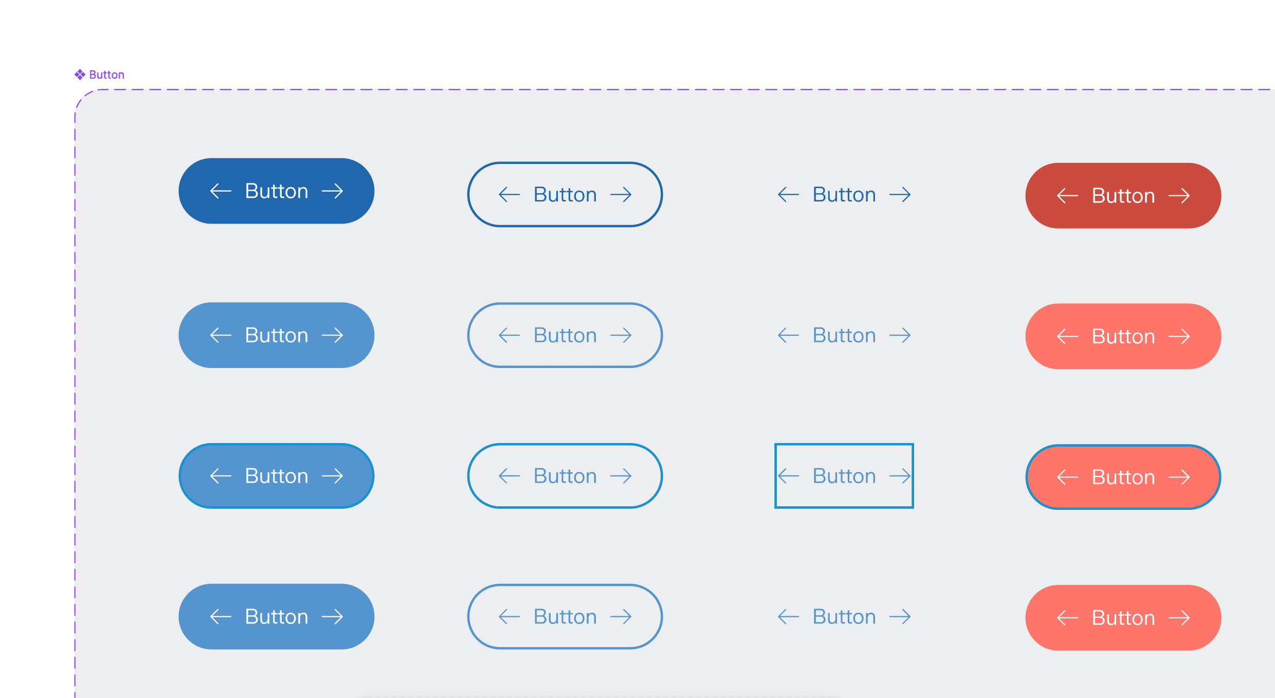 Screenshot of button components with insufficient color contrast