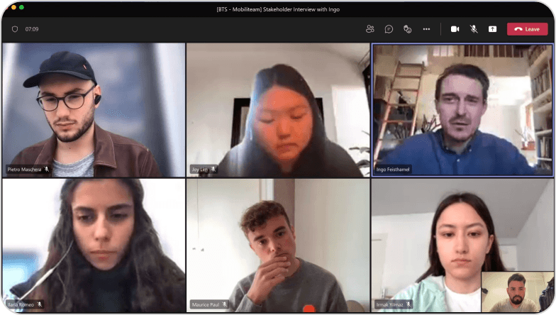 Video call screenshot of the stakeholder interview with Ingo Feisthamel