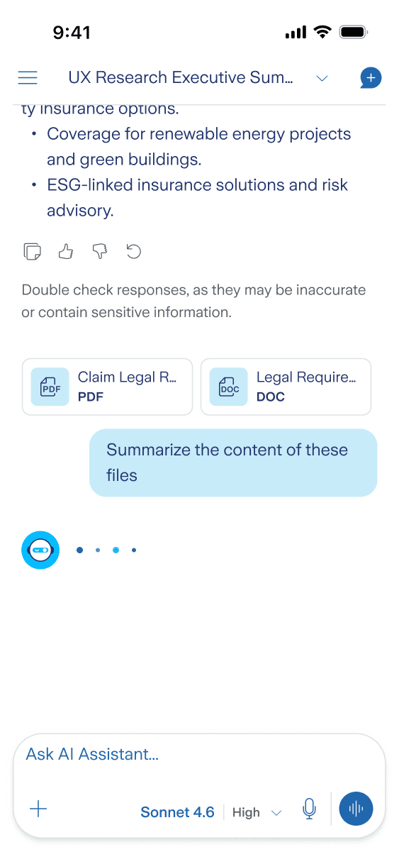 Mobile AI Assistant UI: side navigation drawer with chat history